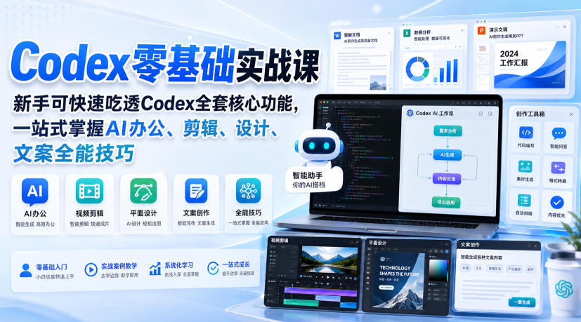 Codex零基础实战课，新手可快速吃透Codex全套核心功能，一站式掌握AI办公、剪辑、设计、文案全能技巧-课程网