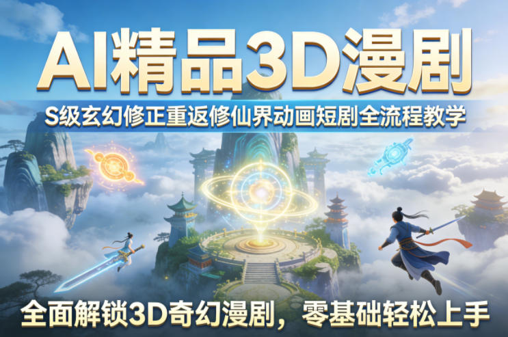 AI精品3D漫剧S级玄幻修正重返修仙界动画短剧全流程教学，全面解锁3D奇幻漫剧，零基础轻松上手-课程网