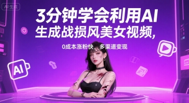 3分钟学会利用AI生成战损风美女视频， 0成本涨粉快，多渠道变现-课程网