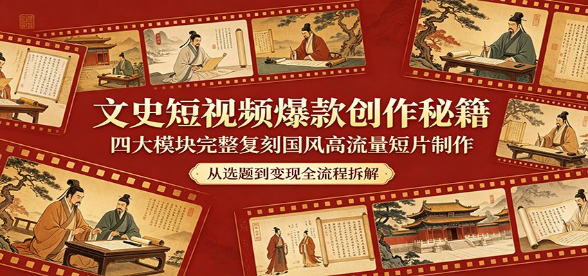 文史短视频爆款创作秘籍：四大模块完整复刻国风高流量短片制作-课程网