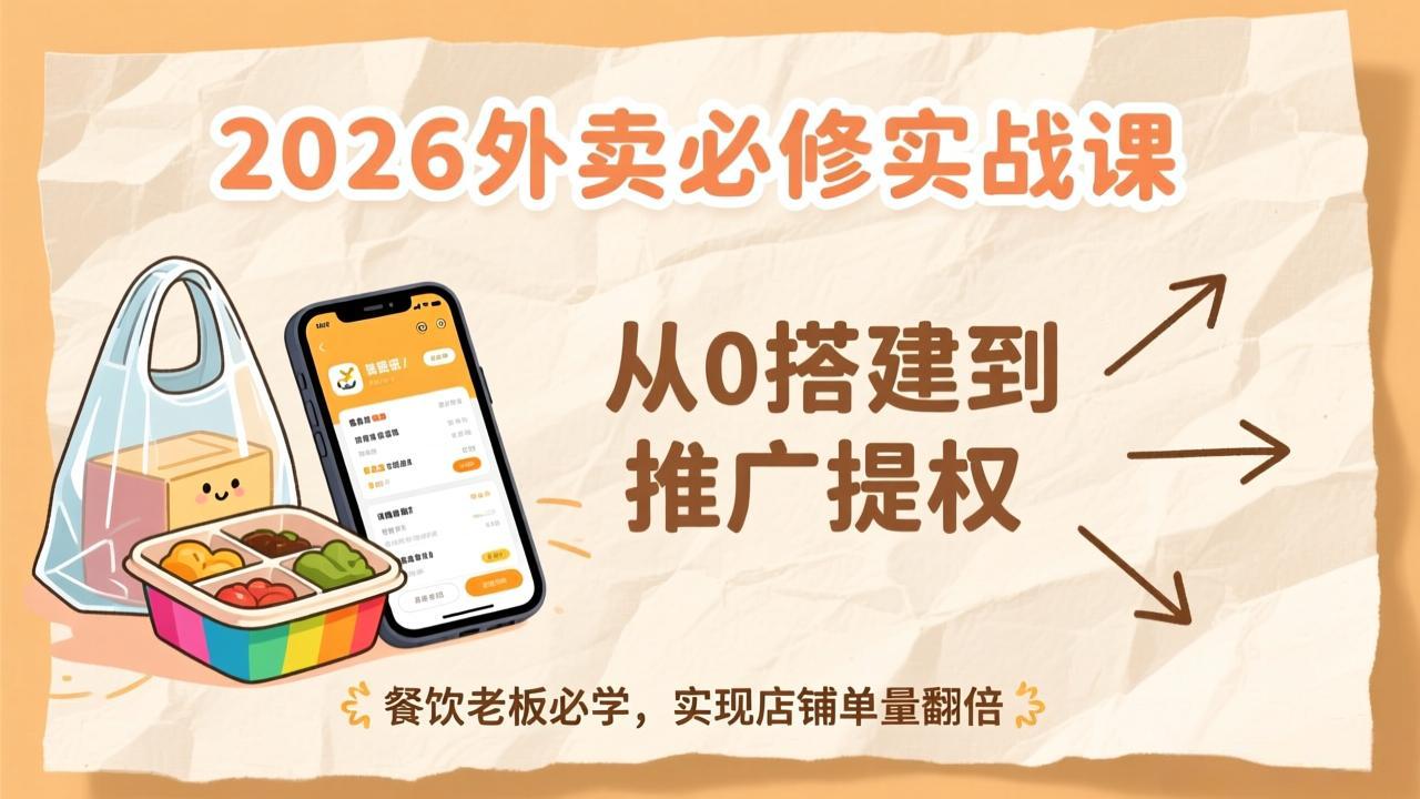 2026外卖必修实战课：从0搭建到推广提权，餐饮老板必学，实现店铺单量翻倍-课程网