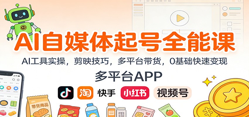 AI自媒体起号全能课：AI工具实操，剪映技巧，多平台带货，0基础快速变现-课程网