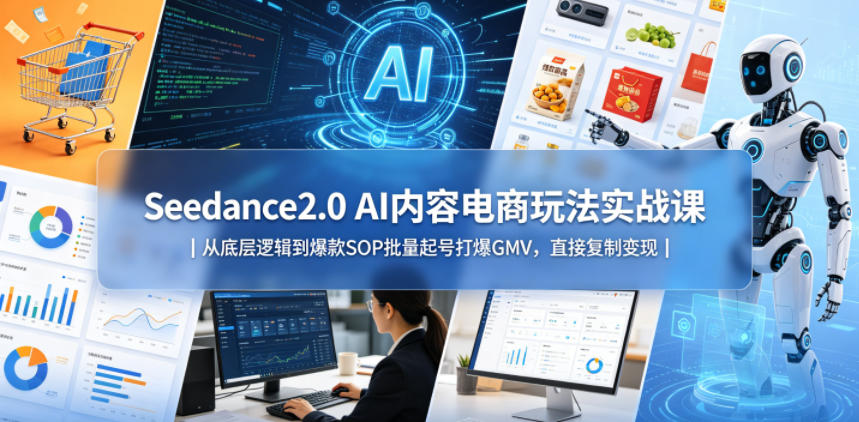 Seedance2.0 AI内容电商玩法实战课｜从底层逻辑到爆款SOP批量起号打爆GMV，直接复制变现-课程网