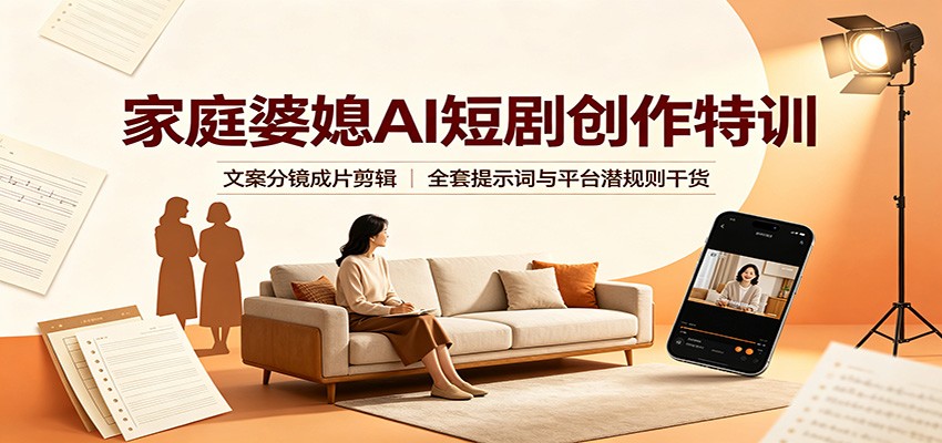 家庭婆媳AI短剧创作特训：文案分镜成片剪辑，全套提示词与平台潜规则干货-课程网