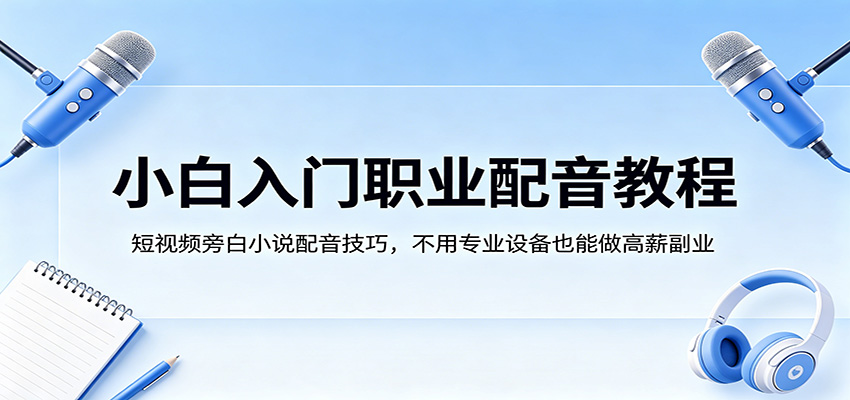 小白入门职业配音教程，短视频旁白小说配音技巧，不用专业设备也能做高薪副业-课程网