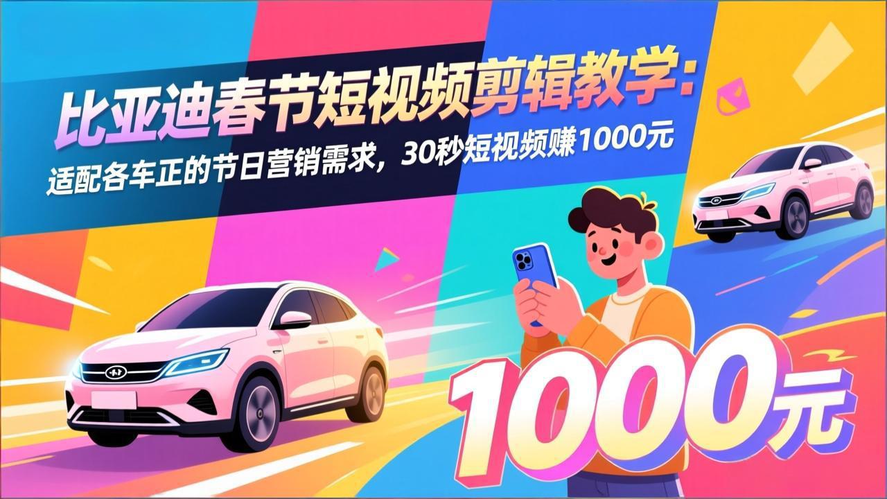 比亚迪春节短视频剪辑教学：适配各车企的节日营销需求，30秒短视频赚1000元-课程网