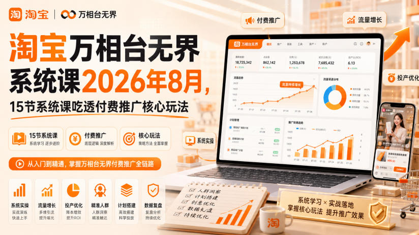 淘宝万相台无界系统课2026年8月，15节系统课吃透付费推广核心玩法-课程网