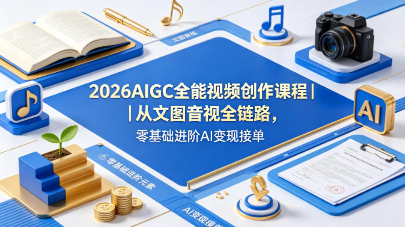 2026AIGC全能视频创作课程｜从文图音视全链路，零基础进阶AI变现接单-课程网