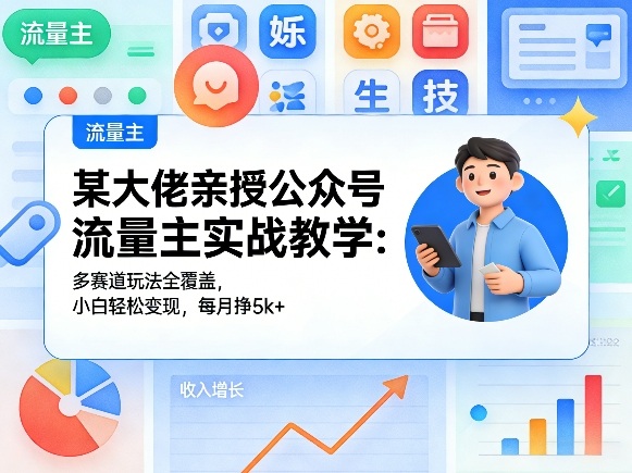 某大佬亲授公众号流量主实战教学：多赛道玩法全覆盖，小白轻松变现，每月多挣5k+-课程网