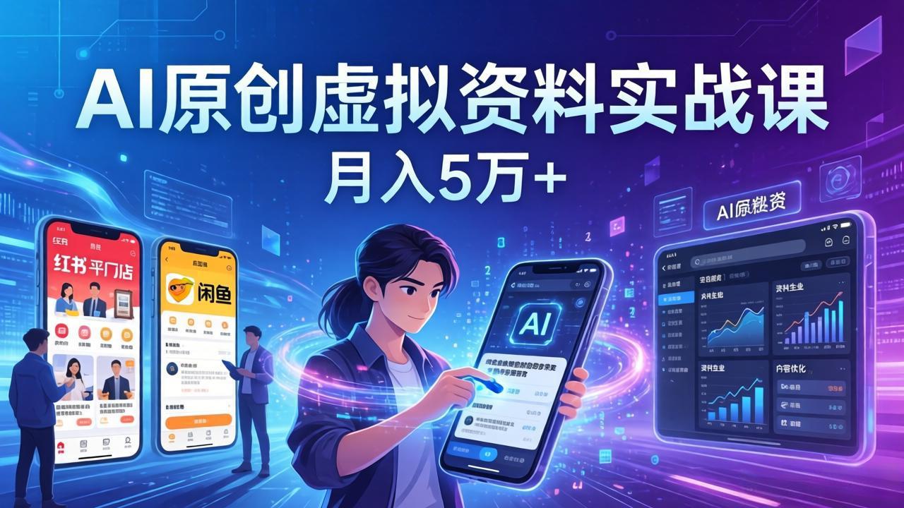AI原创虚拟资料实战课：2026新机会，小红书闲鱼开店，普通人用AI轻松变现，月入5万+-课程网