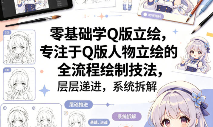 零基础学Q版立绘，专注于Q版人物立绘的全流程绘制技法，层层递进，系统拆解-课程网