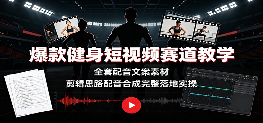 爆款健身短视频赛道教学：全套配音文案素材，剪辑思路配音合成完整落地实操-课程网