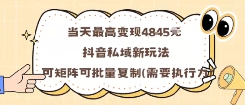 当天最高变现1k+，抖音私域新玩法，可矩阵可批量复制-课程网