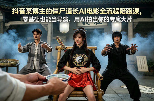 抖音某博主的僵尸道长AI电影全流程陪跑课，零基础也能当导演，用AI拍出你的专属大片-课程网