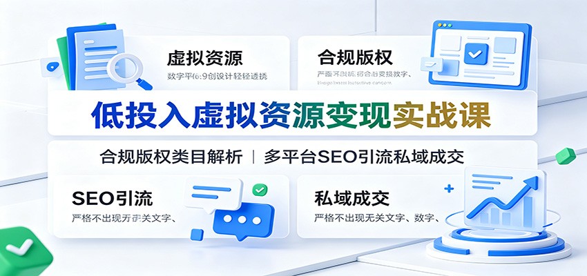 低投入虚拟资源变现实战课：合规版权类目解析，多平台SEO引流私域成交-课程网