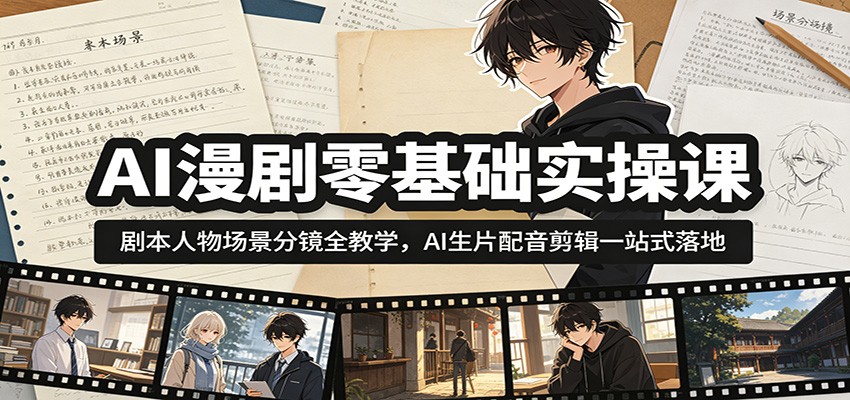 AI漫剧零基础实操课：剧本人物场景分镜全教学，AI生片配音剪辑一站式落地-课程网
