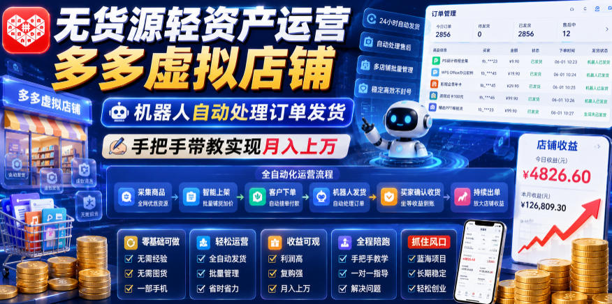 无货源轻资产运营多多虚拟店铺，机器人自动处理订单发货，手把手带教实现月入上万【揭秘】-课程网