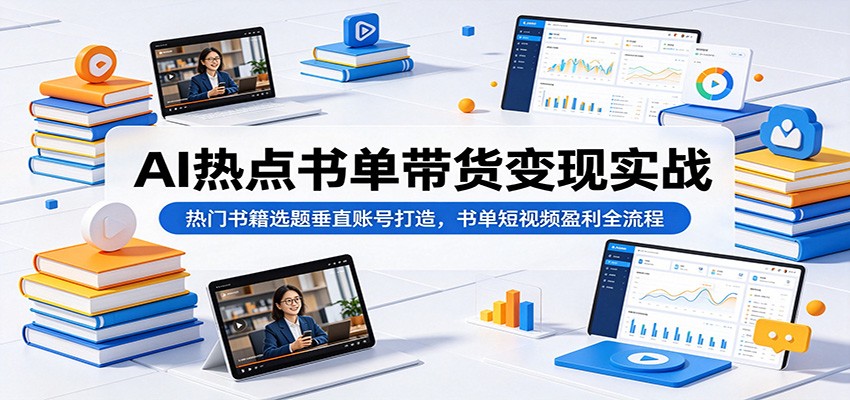 AI热点书单带货变现实战：热门书籍选题垂直账号打造，书单短视频盈利全流程-课程网