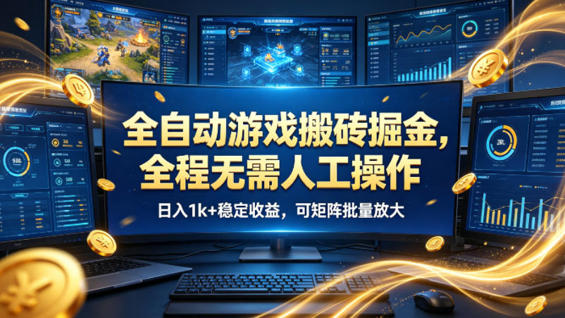 全自动游戏搬砖掘金，全程无需人工操作，日入1k+稳定收益，可矩阵批量放大【揭秘】-课程网