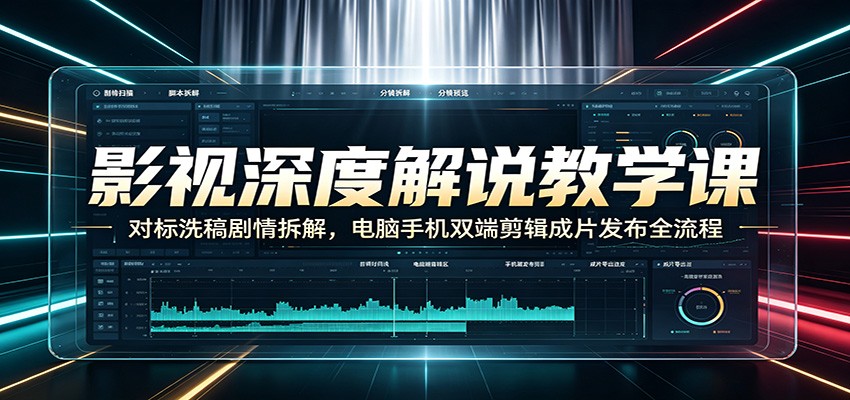 影视深度解说教学课：对标洗稿剧情拆解，电脑手机双端剪辑成片发布全流程-课程网
