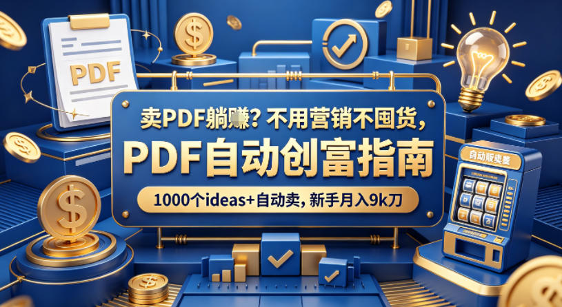卖PDF躺賺？不用营销不囤货，PDF自动创富指南，1000个ideas+自动卖，新手月入9k刀【原创双语字幕】-课程网