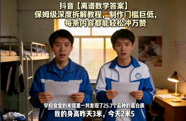 抖音【离谱数学答案】保姆级深度拆解教程，制作门槛巨低，每条内容都能轻松冲万赞，附详细步骤-课程网