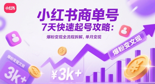 小红书商单号7天快速起号攻略：爆粉变现全流程拆解，单月变现3k+-课程网