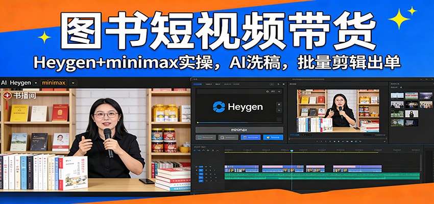 图书短视频带货：Heygen+minimax实操，AI洗稿 ，批量剪辑出单-课程网