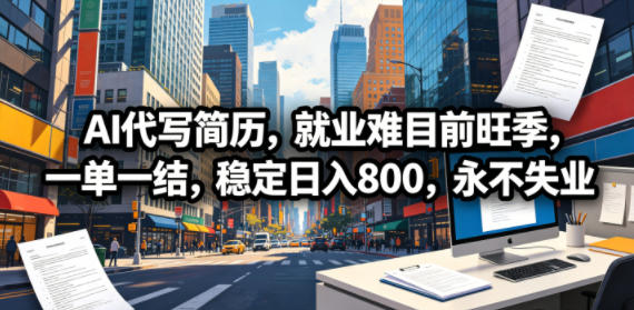 AI代写简历，就业难目前旺季，一单一结，稳定日入800，永不失业-课程网