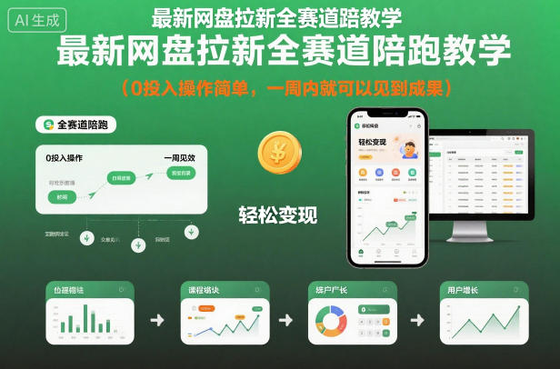 最新网盘拉新全赛道陪跑教学，0投入操作简单，一周内就可以见到成果-课程网