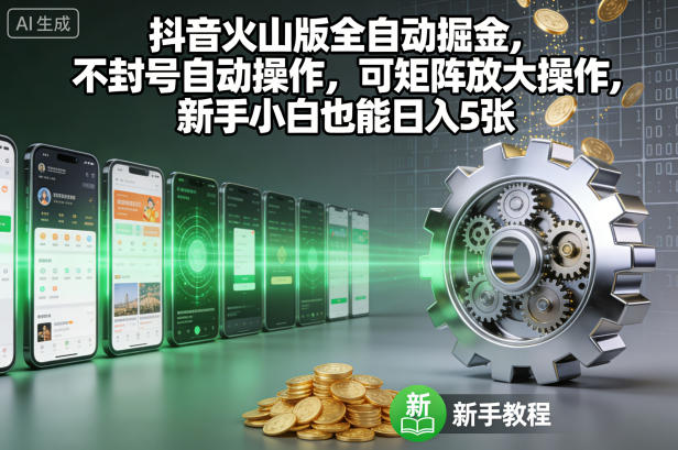 抖音火山版全自动掘金，不封号自动操作，可矩阵放大操作，新手小白也能日入5张【揭秘】-课程网