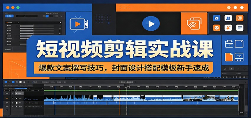 短视频剪辑实战课：爆款文案撰写技巧，封面设计搭配模板新手速成-课程网