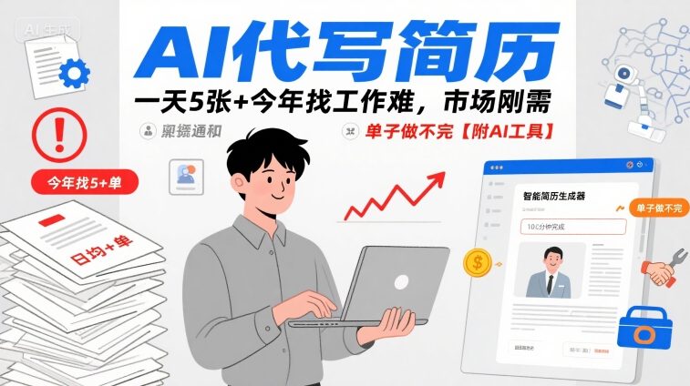 AI代写简历，一天5张+今年找工作难，市场刚需，单子做不完【附AI工具】-课程网