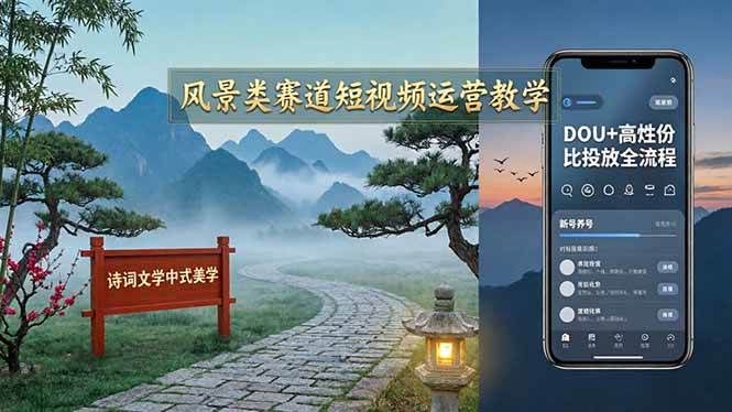 （17992期）风景类赛道短视频运营教学：诗词文学中式美学，新号养号对标账号定位，DOU+高性价比投放全流程-课程网