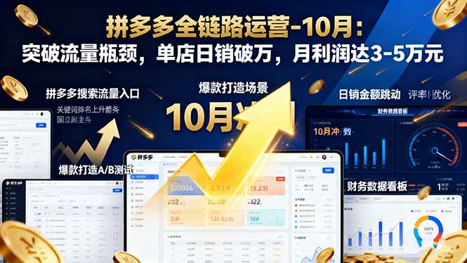 拼多多全链路运营-10月：突破流量瓶颈，单店日销破万，月利润达3-5万元-课程网