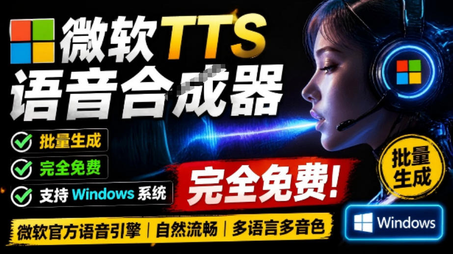 微软TTS免费语音配音生成器，完全免费，支持多语音、多音色选择，Windows系统专用TTS语音合成器-课程网