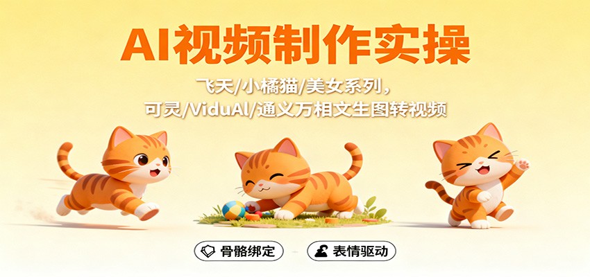 AI视频制作实操，飞天/小橘猫/美女系列，可灵/ViduAl/通义万相文生图转视频-课程网