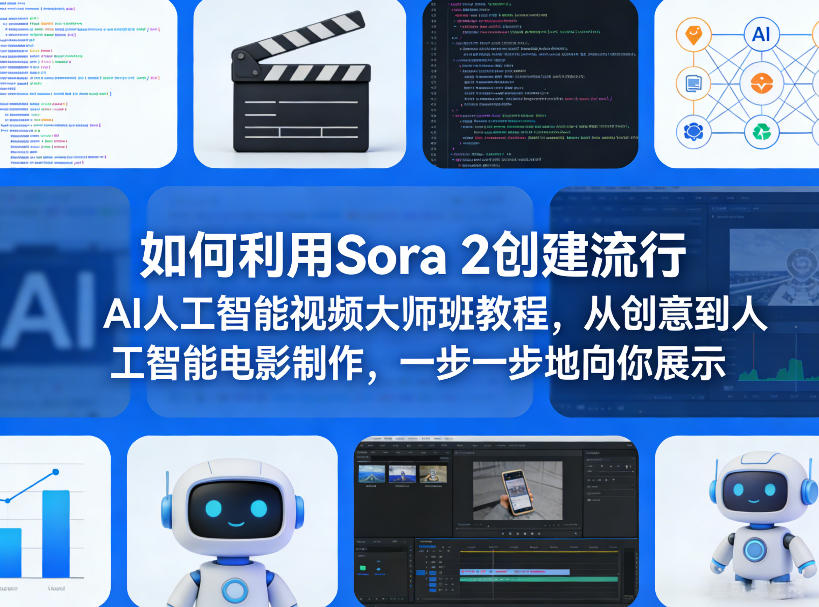 如何利用Sora 2创建流行AI人工智能视频大师班教程，从创意到人工智能电影制作，一步一步地向你展示-课程网