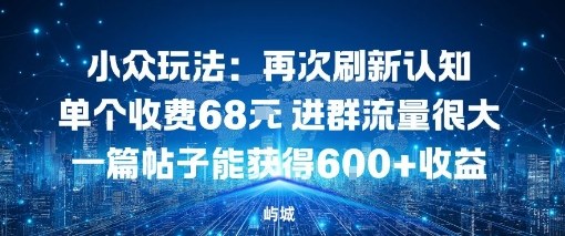 小众玩法：再次刷新认知单个收费68米进群流量很大一篇帖子能获得6张+收益-课程网