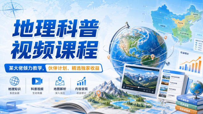 地理科普视频课程，某大佬倾力教学，伙伴计划、精选独家收益-课程网