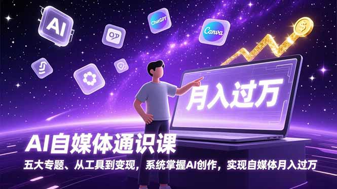 AI自媒体通识课，五大专题、从工具到变现，系统掌握AI创作，实现自媒体月入过万-课程网