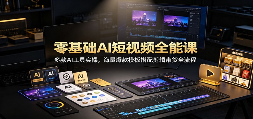 零基础AI短视频全能课：多款AI工具实操，海量爆款模板搭配剪辑带货全流程-课程网