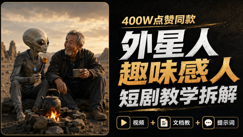 400W点赞同款外星人趣味感人短剧教学拆解，视频+文档教+提示词-课程网