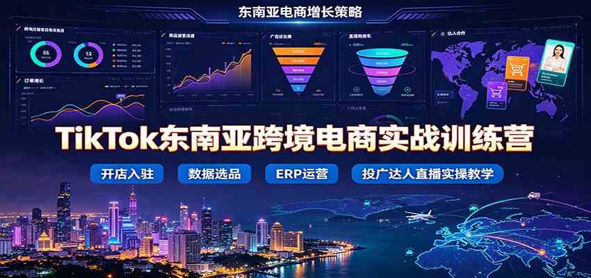 TikTok东南亚跨境电商实战训练营：开店入驻数据选品ERP运营，投广达人直播实操教学-课程网