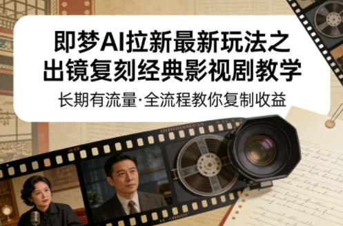 即梦AI拉新最新玩法之出镜复刻经典影视剧教学，长期有流量，全流程教你复制收益-课程网