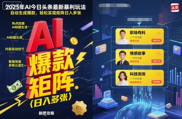 2025年AI今日头条最新暴利玩法，自动生成爆款，轻松实现矩阵日入多张-课程网