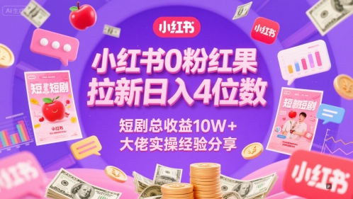 小红书0粉红果短剧拉新日入4位，数短剧总收益10W+大佬实操经验分享-课程网