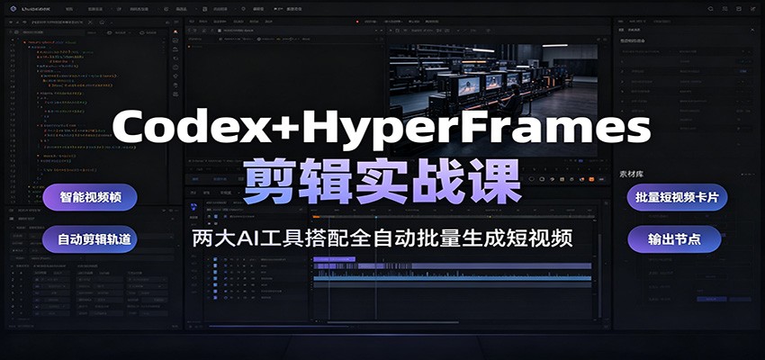 Codex+HyperFrames剪辑实战课:两大AI工具搭配全自动批量生成短视频 Codex+HyperFrames剪辑实战课:两大AI工具搭配全自动批量生成短视频