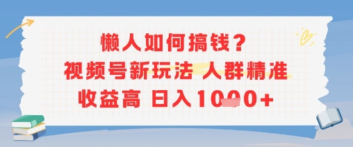 懒人如何搞钱？视频号新玩法，人群精准收益高，日入多张-课程网