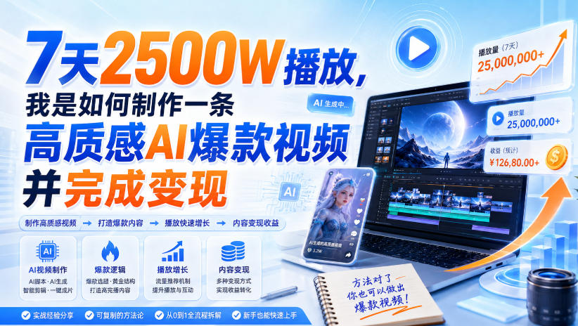 7天2500W播放，我是如何制作一条高质感AI爆款视频并完成变现-课程网